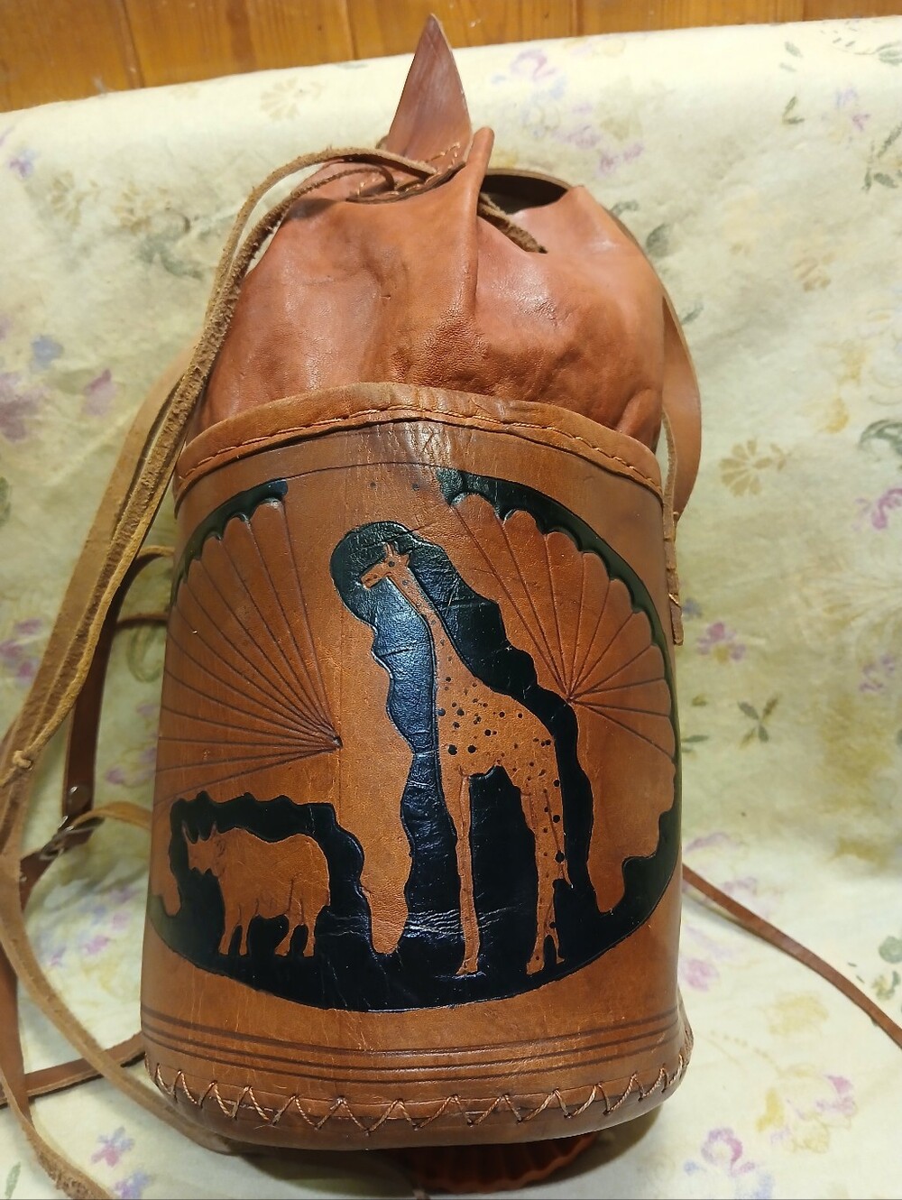 Vintage African Leather Bucket Bag